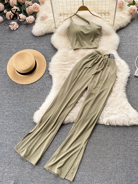 women's two piece pants singreiny women irregular split summer set pocket slim elastic waist solid temperament ladies wide leg long set, White
women's two piece pants singreiny women irregular split summer set pocket slim elastic waist solid temperament ladies wide leg long set, White