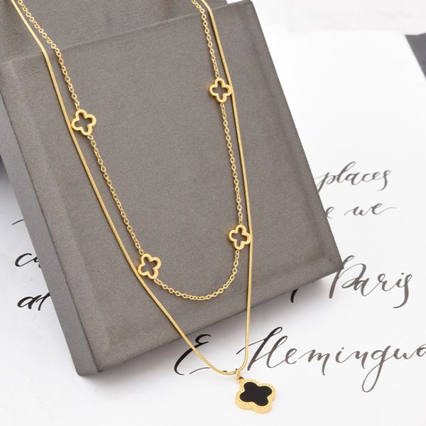 vintage design pendant necklace double layer clover pendant necklace 18k gold stainless steel necklace jewelry holiday gift, Silver
vintage design pendant necklace double layer clover pendant necklace 18k gold stainless steel necklace jewelry holiday gift, Silver