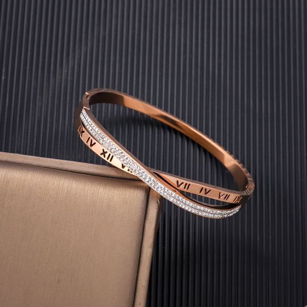 high end luxury fashion women's bracelet with diamond inlaid cross text and titanium steel color retention, Golden;silver
high end luxury fashion women's bracelet with diamond inlaid cross text and titanium steel color retention, Golden;silver