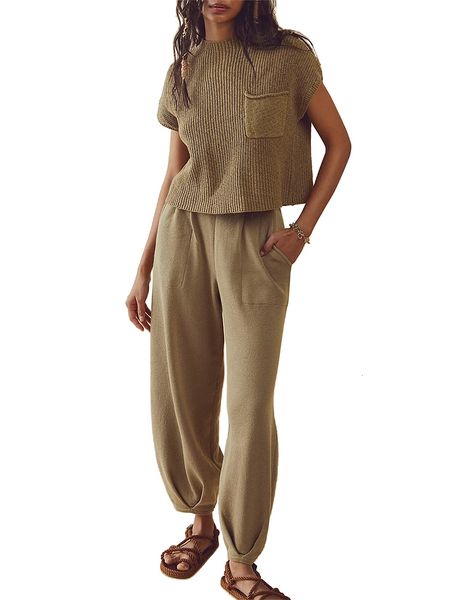 women's two piece pants women pants set short sleeve crew neck knit t-shirt with long trousers summer outfit 230511, White
women's two piece pants women pants set short sleeve crew neck knit t-shirt with long trousers summer outfit 230511, White