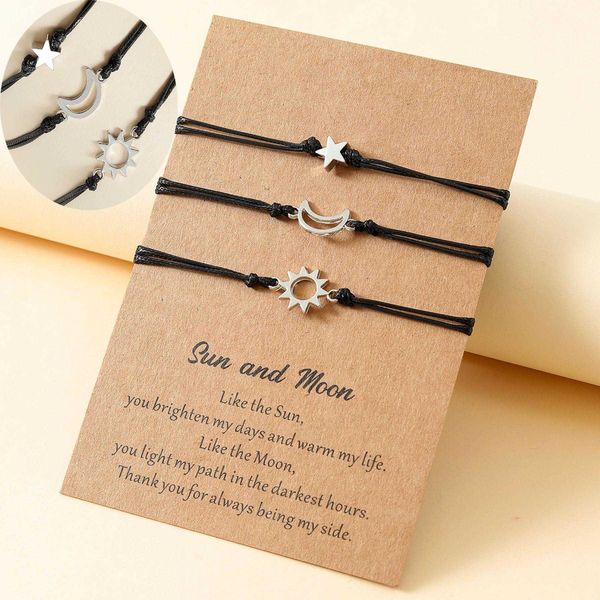 personalized fashion bracelet alloy sun moon star wax rope hand woven card 3 piece set, Golden;silver
personalized fashion bracelet alloy sun moon star wax rope hand woven card 3 piece set, Golden;silver