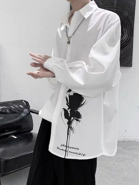 men's casual shirts ink rose print shirt longsleeved hong kong style japanese korean trend loose handsome blouse gothic streetwear 2305, White;black
men's casual shirts ink rose print shirt longsleeved hong kong style japanese korean trend loose handsome blouse gothic streetwear 2305, White;black