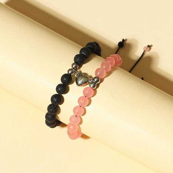hjj black pink beads bracelet love heart magnetic volcanic rock string and round charm couple, Golden;silver
hjj black pink beads bracelet love heart magnetic volcanic rock string and round charm couple, Golden;silver