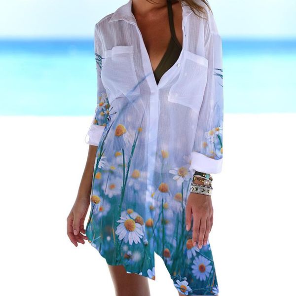 swimwear summer women bohemian print beach shirt dress long sleeve loose elegant button blouses female seaside vacation sunscreen clothes, White;black
swimwear summer women bohemian print beach shirt dress long sleeve loose elegant button blouses female seaside vacation sunscreen clothes, White;black