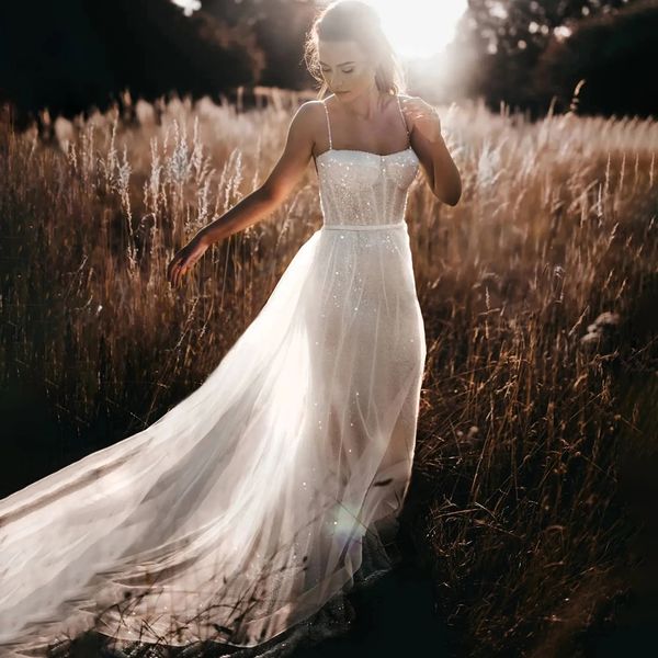 shiny beaded mermaid wedding dresses spaghetti strap detachable train beach bridal gown backless sequin boho wedding dress, White
shiny beaded mermaid wedding dresses spaghetti strap detachable train beach bridal gown backless sequin boho wedding dress, White