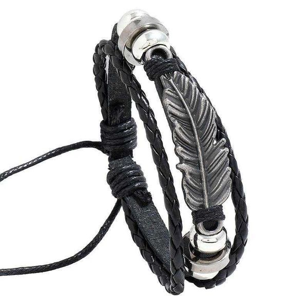 fashion ornament simple strand alloy feather beaded leather bracelet personality trend male and female bracelets, Black
fashion ornament simple strand alloy feather beaded leather bracelet personality trend male and female bracelets, Black
