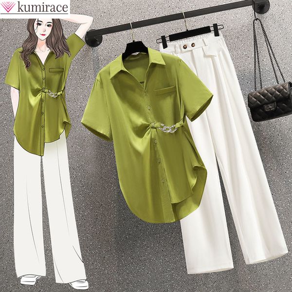 women's two piece pants loose casual elegant women's pants set chain decorative chiffon shirt work trousers two piece set female t, White
women's two piece pants loose casual elegant women's pants set chain decorative chiffon shirt work trousers two piece set female t, White