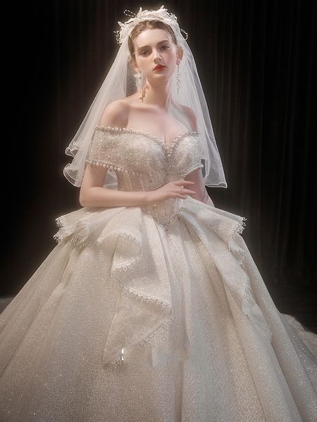 ivory wedding dress off the shoulder sequined ruffle pearl boat neck bead sweep train lace up backless princess bridal gown new, White
ivory wedding dress off the shoulder sequined ruffle pearl boat neck bead sweep train lace up backless princess bridal gown new, White