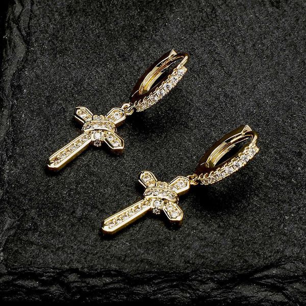 fashion mens womens zirconium cross pendant earrings hip-hop flash huggie hoop earring european14k real gold shiny luxurious cute cubic zirc, Golden
fashion mens womens zirconium cross pendant earrings hip-hop flash huggie hoop earring european14k real gold shiny luxurious cute cubic zirc, Golden