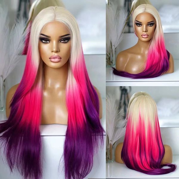 ombre purple synthetic lace front wigs for women platinum blonde roots pink purple wig long silky straight colorful fiber wigs, Black
ombre purple synthetic lace front wigs for women platinum blonde roots pink purple wig long silky straight colorful fiber wigs, Black