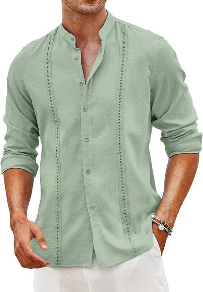 men's tracksuits 2023 summer cuban guayabera shirts linen casual long sleeve button down shirt band collar beach 230511, Gray
men's tracksuits 2023 summer cuban guayabera shirts linen casual long sleeve button down shirt band collar beach 230511, Gray