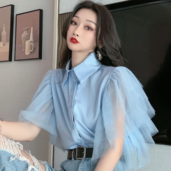 women's blouses shirts turn down collar vintage women summer blouse elegant ruffle shirt female fashion design mesh sleeve blusas 2305, White
women's blouses shirts turn down collar vintage women summer blouse elegant ruffle shirt female fashion design mesh sleeve blusas 2305, White