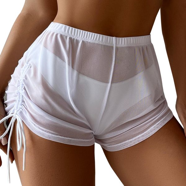 swimwear women side drawstring mesh cover up shorts perspective beach cover up wrap bikini wraps s5xl for swimwear shorts saida de praia, White;black
swimwear women side drawstring mesh cover up shorts perspective beach cover up wrap bikini wraps s5xl for swimwear shorts saida de praia, White;black