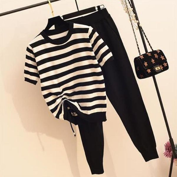 women's two piece pants summer short sleeve stripe drawstring knitted tracksuit women o neck thin knitwear t-shirtsharem pants sets cas, White
women's two piece pants summer short sleeve stripe drawstring knitted tracksuit women o neck thin knitwear t-shirtsharem pants sets cas, White