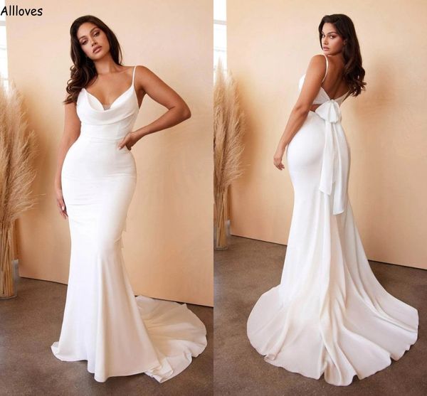 minimalist simple satin mermaid wedding dresses boho garden spaghetti straps long trumpet bridal reception gowns plus size tie backless robe, White
minimalist simple satin mermaid wedding dresses boho garden spaghetti straps long trumpet bridal reception gowns plus size tie backless robe, White