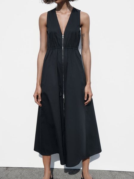 casual dresses traf women elegant solid long dresses summer zipper sleeveless oversized dresses fashion party vestidos 230511, Black;gray
casual dresses traf women elegant solid long dresses summer zipper sleeveless oversized dresses fashion party vestidos 230511, Black;gray