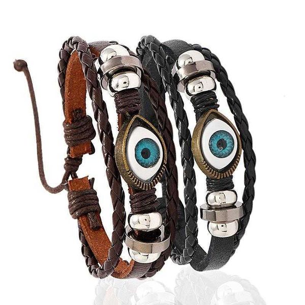 retro alloy eyes cattle strands leather bracelet pu woven beads wrist ring, Black
retro alloy eyes cattle strands leather bracelet pu woven beads wrist ring, Black