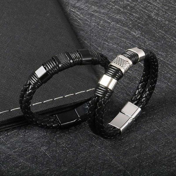 leather bracelet mens double layer stainless steel hand woven magnetic buckle, Golden;silver
leather bracelet mens double layer stainless steel hand woven magnetic buckle, Golden;silver