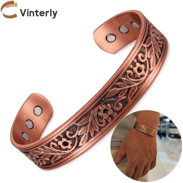 charm bracelets vinterly magnetic bracelet copper flower leaf cuff adjustable bangles femme health arthritis vintage for men 230511, Golden;silver
charm bracelets vinterly magnetic bracelet copper flower leaf cuff adjustable bangles femme health arthritis vintage for men 230511, Golden;silver