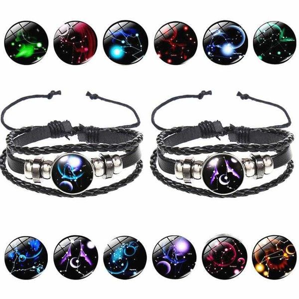 couple bracelets 12 constellation multi layer woven luminous punk cowhide starry sky bracelet ornament, Golden;silver
couple bracelets 12 constellation multi layer woven luminous punk cowhide starry sky bracelet ornament, Golden;silver