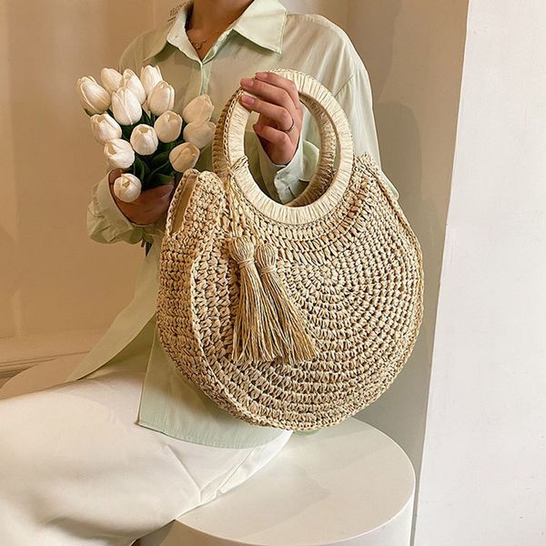 evening bags tassel straw for women round summer beach weaving handbag large lady wicker woven handle bag tote shopping 230510
evening bags tassel straw for women round summer beach weaving handbag large lady wicker woven handle bag tote shopping 230510