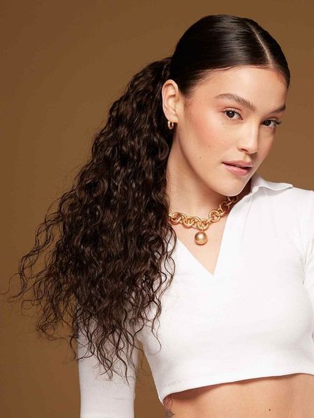 women's multi color 20" brown wavy curly human hair ponytail with clip hair extension 120g ,styling natural drawstring pony tail h, Black
women's multi color 20" brown wavy curly human hair ponytail with clip hair extension 120g ,styling natural drawstring pony tail h, Black