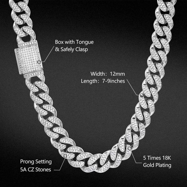 krkc drop shipping no noq factory 12mm men's gold link chain for men iced out 5a cz diamond stones cuban link chain necklace, Silver
krkc drop shipping no noq factory 12mm men's gold link chain for men iced out 5a cz diamond stones cuban link chain necklace, Silver