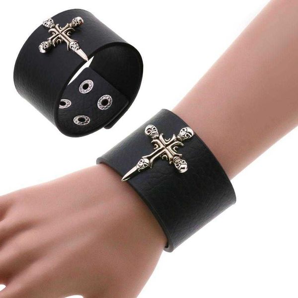graceful personality non mainstream skull wide bracelet punk goth leather cross wrist ring, Golden;silver
graceful personality non mainstream skull wide bracelet punk goth leather cross wrist ring, Golden;silver