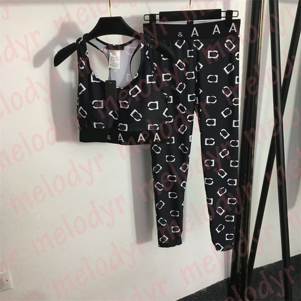 tracksuits women summer yoga wear designer letter print sport vest legging set with pad, Black
tracksuits women summer yoga wear designer letter print sport vest legging set with pad, Black
