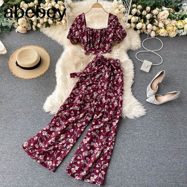 women's two piece pants women autumn french boho floral suits square collar puff sleeve short high waist wide leg pants two pieces set, White
women's two piece pants women autumn french boho floral suits square collar puff sleeve short high waist wide leg pants two pieces set, White