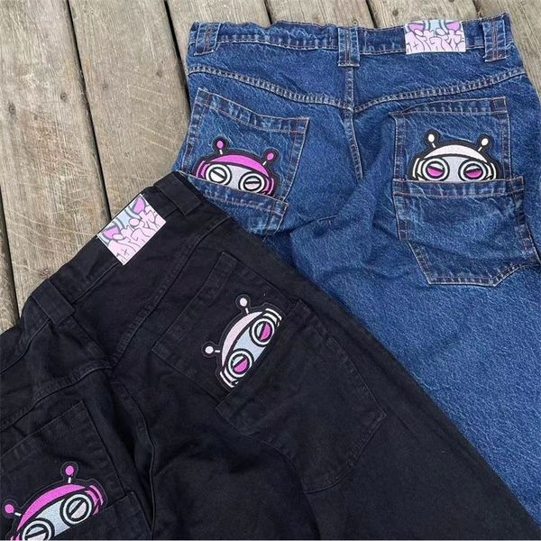 women s jeans y2k cute alien embroidery pattern 2023 loose pants straight wide leg blue simple fashion l230511
women s jeans y2k cute alien embroidery pattern 2023 loose pants straight wide leg blue simple fashion l230511