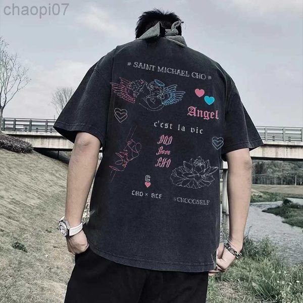 designer fashion t shirt saint michael cho graffiti american high street vintage vtg short sleeved pure cotton t-shirt for men and women, White;black
designer fashion t shirt saint michael cho graffiti american high street vintage vtg short sleeved pure cotton t-shirt for men and women, White;black