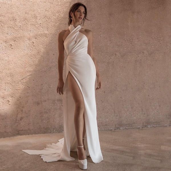 stunning halter side split mermaid wedding dresses backless satin outdoor bridal gowns summer robe de mariee, White
stunning halter side split mermaid wedding dresses backless satin outdoor bridal gowns summer robe de mariee, White