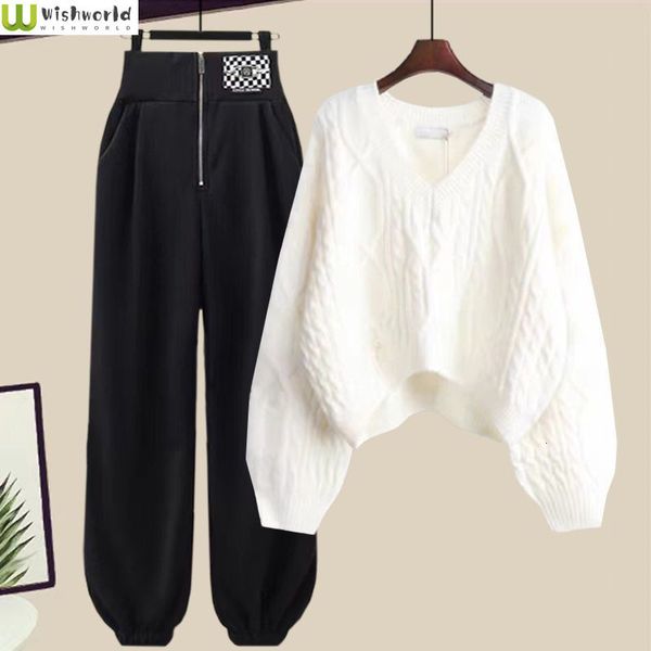 women's two piece pants fashion autumn and winter suit women korean v neck age reducing sweater casual pants elegant women's two p, White
women's two piece pants fashion autumn and winter suit women korean v neck age reducing sweater casual pants elegant women's two p, White
