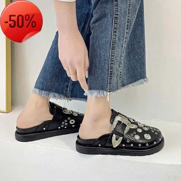 slippers summer women platform punk rock leather mules creative metal fittings casual party shoes female outdoor s, Black
slippers summer women platform punk rock leather mules creative metal fittings casual party shoes female outdoor s, Black