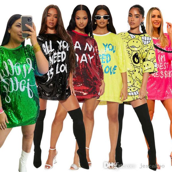 summer sequin women casual dresses designer clothing fashion printed letter half sleeve loose midi dress party clubwear, Black;gray
summer sequin women casual dresses designer clothing fashion printed letter half sleeve loose midi dress party clubwear, Black;gray