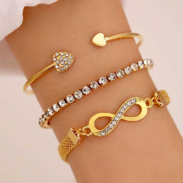 ins womens loving heart with opening bracelet design creative retro simple 8 word three piece set, Golden;silver
ins womens loving heart with opening bracelet design creative retro simple 8 word three piece set, Golden;silver