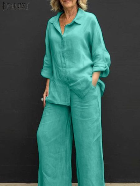 women's two piece pants stylish autumn wide leg pants sets 2pcs fashion women lapel neck long sleeve blouse trousers suits zanzea match, White
women's two piece pants stylish autumn wide leg pants sets 2pcs fashion women lapel neck long sleeve blouse trousers suits zanzea match, White