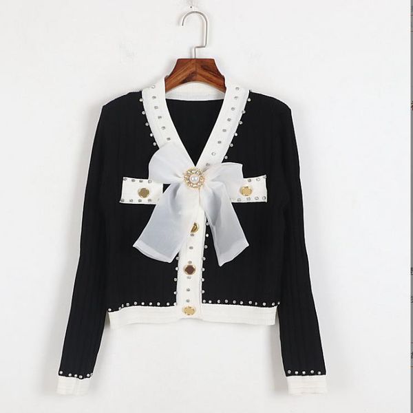 428 l 2023 summer sweaters women's cardigan black white blue beads sweater v neck long sleeve brand same style women's dl, White;black
428 l 2023 summer sweaters women's cardigan black white blue beads sweater v neck long sleeve brand same style women's dl, White;black
