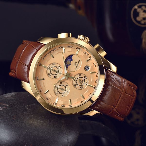 men's new r luxury quartz watches fashion six hands 41mm luminous calendar belt brand watches, Slivery;brown
men's new r luxury quartz watches fashion six hands 41mm luminous calendar belt brand watches, Slivery;brown