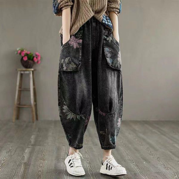 jeans new arrival 2022 spring women elastic waist casual cotton denim anklelength pants big pocket vintage print loose jeans v922, Blue
jeans new arrival 2022 spring women elastic waist casual cotton denim anklelength pants big pocket vintage print loose jeans v922, Blue