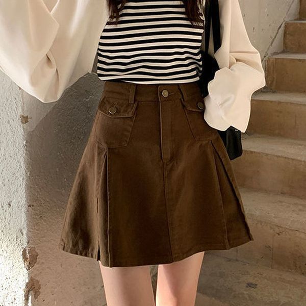 skirts houzhou brown denim skirt women vintage cute korean style high waist pocket a-line pleated mini skirt for girls preppy casual 230511, Black
skirts houzhou brown denim skirt women vintage cute korean style high waist pocket a-line pleated mini skirt for girls preppy casual 230511, Black