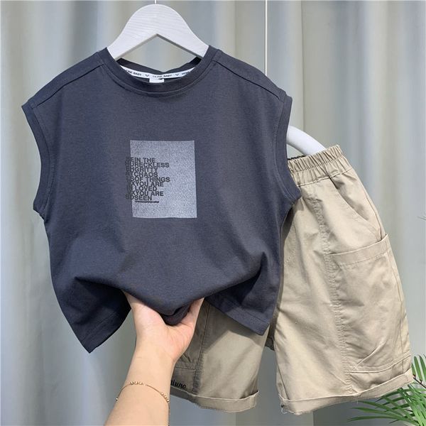 setssuits kids clothes girls boys summer sleeveless suit gray vest shorts 2pcs set letters printed loose cotton outfits 230510
setssuits kids clothes girls boys summer sleeveless suit gray vest shorts 2pcs set letters printed loose cotton outfits 230510