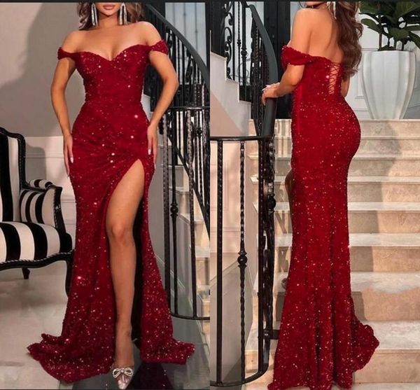 dark red mermaid prom dresses long for women sequins off shoulder high side split floor length formal evening party birthday pageant second, Black
dark red mermaid prom dresses long for women sequins off shoulder high side split floor length formal evening party birthday pageant second, Black