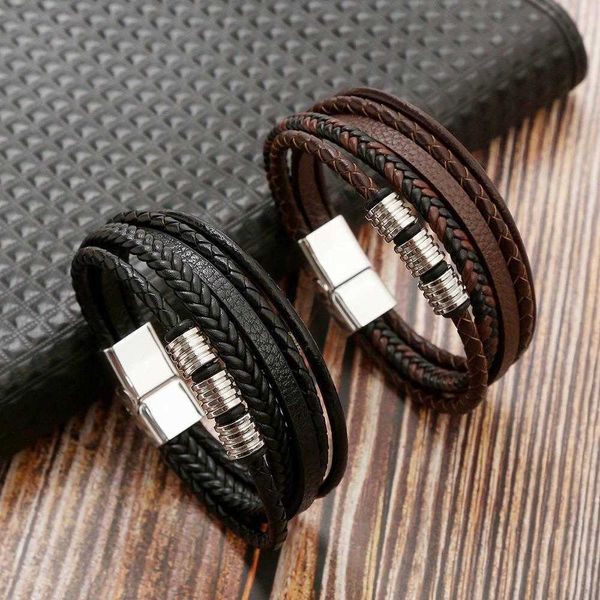 bracelet stainless steel woven mens leather magnetic buckle ornament, Golden;silver
bracelet stainless steel woven mens leather magnetic buckle ornament, Golden;silver