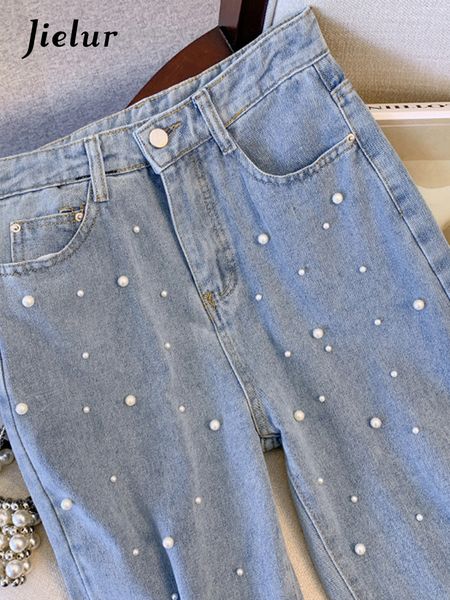 women s jeans jielur blue straight pearl chic high waist solid color loose denim wide leg pants casual female fashion streetwear 230511
women s jeans jielur blue straight pearl chic high waist solid color loose denim wide leg pants casual female fashion streetwear 230511