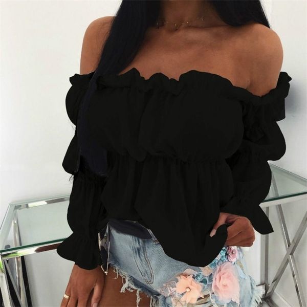 women's blouses shirt solid color long sleeve lace off shoulder ruffled edges short shirt ladies clothing 230510, White
women's blouses shirt solid color long sleeve lace off shoulder ruffled edges short shirt ladies clothing 230510, White
