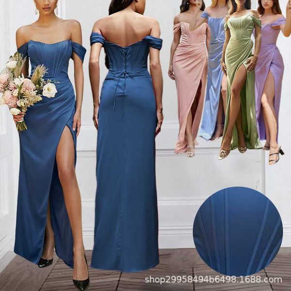 party one shoulder irregular high waist fishbone bra dress silk face long dress, White;black
party one shoulder irregular high waist fishbone bra dress silk face long dress, White;black