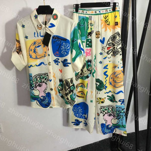 23ss womens designer clothing women set shirt set fashion vintage printed lapel short sleeve shirt elastic high waist wide leg trousers set, White
23ss womens designer clothing women set shirt set fashion vintage printed lapel short sleeve shirt elastic high waist wide leg trousers set, White