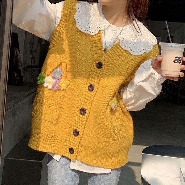 women's vests deeptown kawaii cute sweater vest women flower print korean style preppy fashion sweet yellow knit vests jumper female y, Black;white
women's vests deeptown kawaii cute sweater vest women flower print korean style preppy fashion sweet yellow knit vests jumper female y, Black;white